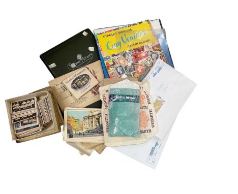 Group of mixed ephemera to include stamps, cigarette cards, postcards and tea cards.