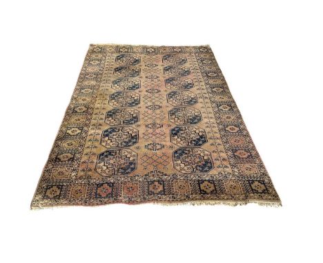 Eastern rug with 14 medallions on green and blue ground, 250cm x 162cm, together with another eastern rug on red ground, 178c