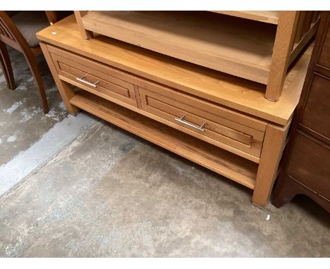 Light oak coffee table with two drawers and undertier, 120cm x 60cm x 50cm high together with another table (2)