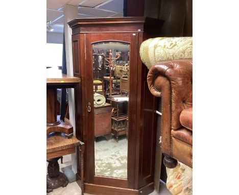 Mahogany corner wardrobe with bevelled mirror door, 110cm wide, 208cm high