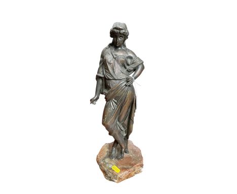 Bronzed figural lamp base, 40cm, together with a watercolour of Pompeii signed 'Gallo Giovanni, 1965' (2)