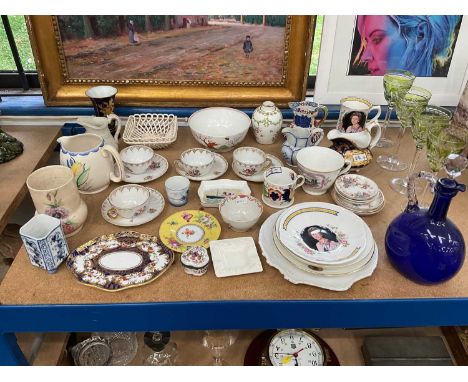 Group of antique and later china and glassware, including New Hall, Dresden, Bohemian hock glasses, etc
