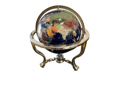 World globe inlaid with stones of the countriesSome minor tarnishing to the metal. Small scratch to the key.