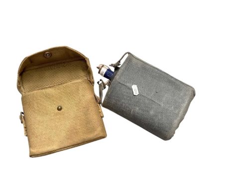 Second World War military issue binocular case with later binoculars and a military water bottle (2).
