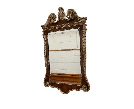 Good quality George II style burr walnut and silvered wall mirror, with rectangular bevelled plate in egg and dart moulded cl