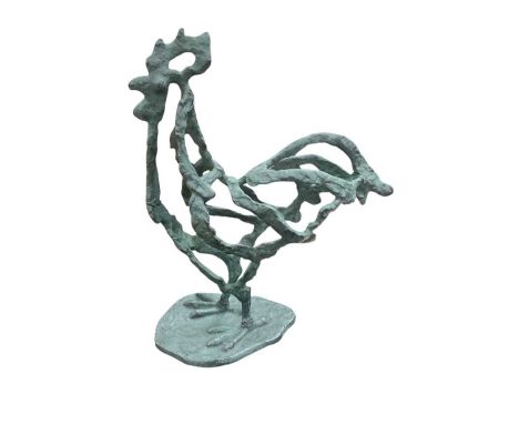 Contemporary bronzed abstract sculpture of a cockerel, 32cm in height.
