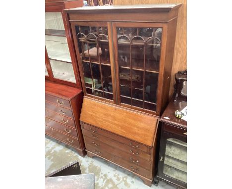 Edwardian mahogany two height bureau bookcase, 111cm wide, 48cm deep, 205cm high