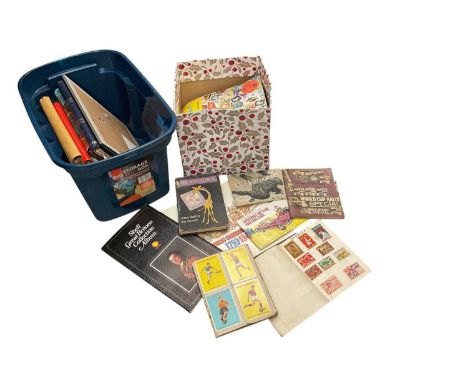 Group of assorted ephemera to include stamps, football cards, tea cards and photographs.