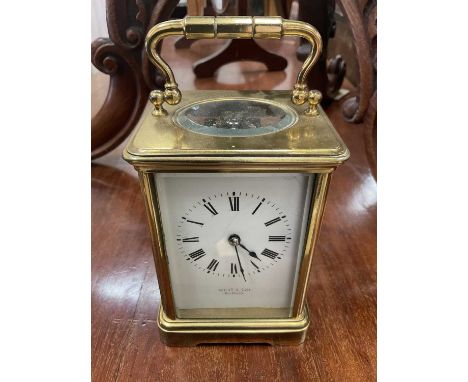 Antique French brass carriage clock retailed by West &amp; Son, Dublin, the movement marked EGL Paris.