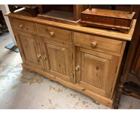 Pine sideboard with three drawers and cupboards below, 137cm wide, 40cm deep, 84cm high