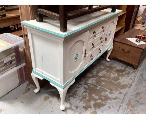 1920's painted sideboard on cabriole legs, 151cm wide, 51.5cm deep, 95.5cm high