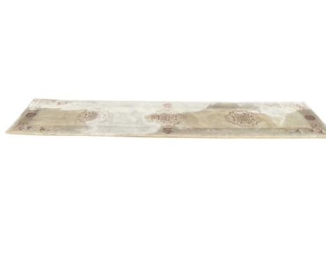 Chinese cream ground runner, 307cm x 71cm