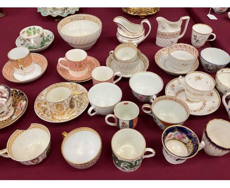 Group of mostly 18th and 19th century English porcelain teawares, including Worcester, Derby, some Regency, etc (qty)