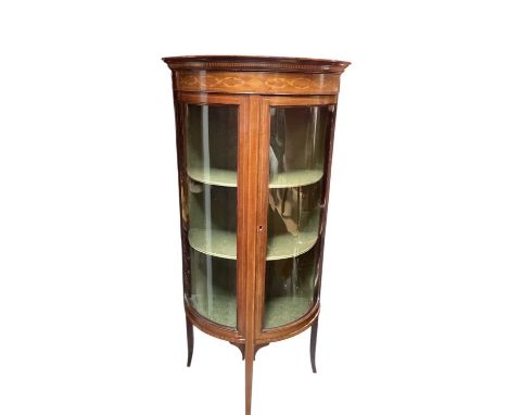 Good quality Edwardian inlaid mahogany bowfront display cabinet, 76cm wide, 38.5cm deep, 154.5cm high