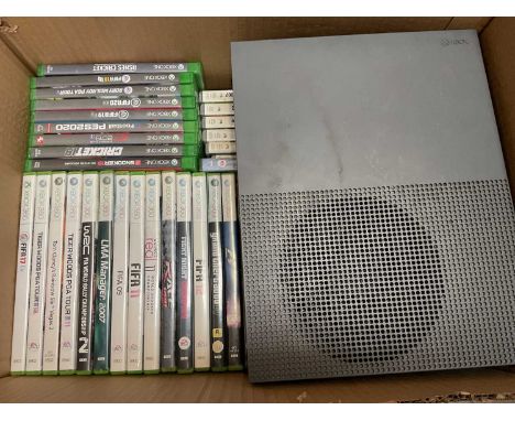 Xbox One S console, Xbox One and Xbox 360 games, together with other games, DVDs, CDs etc (4 boxes)