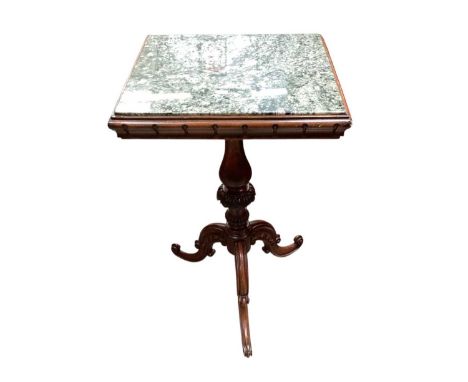 Victorian oak tripod table with marble top and an Edwardian mahogany torchere (2)