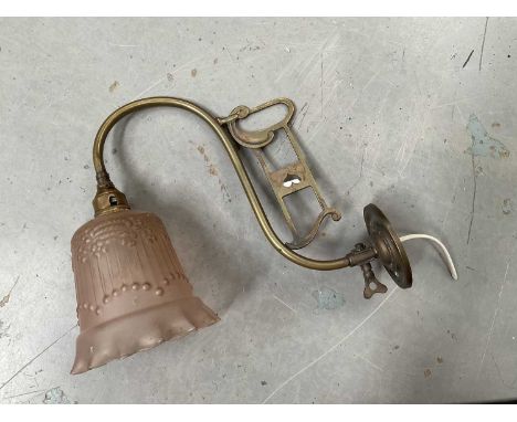 Art Nouveau brass light fitting with frosted glass shade.The light is in good overall condition with a slight bend to the fra