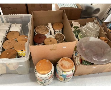 Collection of storage jars, other ceramics, glass and sundries