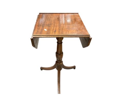 Antique mahogany drop flap wine table on pedestal base