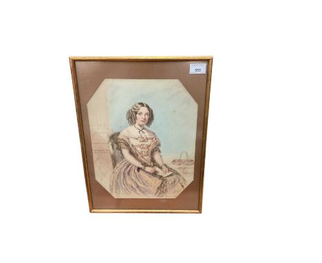 Victorian watercolour portrait of a seated lady, signed M. Tekish?, dated 1853.
