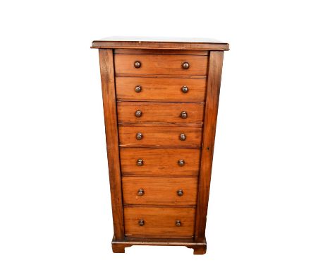 Victorian mahogany secretaire Wellington chest, with two short drawers over satinwood lined fitted fall front secretaire draw