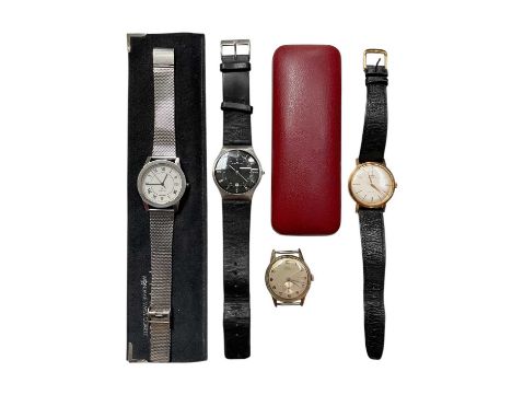 1960s gold plated Marvin Hermetic manual wind wristwatch, cream dial with gilt batton markers, black leather strap, together 