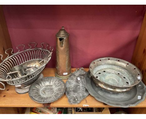 Art Nouveau WMF dish, Art Nouveau copper and brass ewer and other antique metalwares