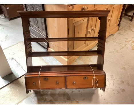 Early19th century mahogany hanging wall shelf with two drawers, 76.5cm wide, 22.5cm deep, 83cm high