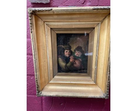 Flemish School, 19th century or earlier oil on panel, tavern scene, 18 x 15cm, glazed frame