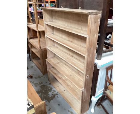 Narrow pine open bookcase, 112.5cm wide, 21cm deep, 156.5cm high