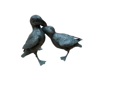 Michael Simpson for Richard Cooper and Company- limited edition bronze sculpture of two puffins, no. 29 of 150, 6cm in height