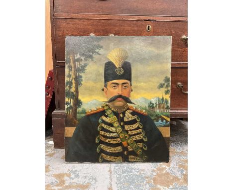 Oil on canvas portrait of a Qajar monarch, 60cm x 50cm