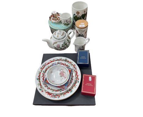 Royal Crown Derby pattern 1128 posy vase and pin dishes, Rosenthal Versace platter in box, ditto ashtray, Wedgwood Queen of H