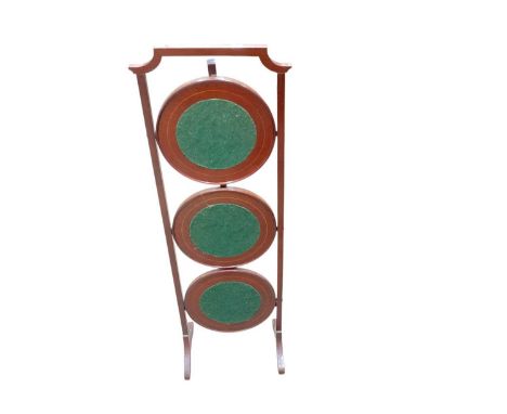Edwardian inlaid mahogany three tier cake stand