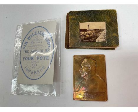 Sir William Abdy cabinet card photograph, together with a miniature book and French bronze medallion (3).
