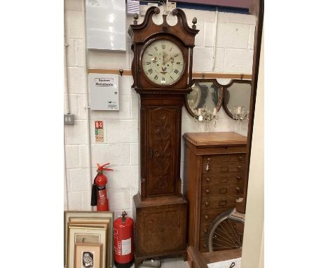 Nineteenth century oak longcase clock with painted dial