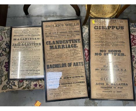 Three 19th century framed theatre bills, including Theatre Royal Drury Lane.