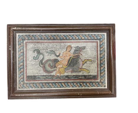 Contemporary mosaic panel, mounted in wooden frame, the panel 36.5 x 22.5cm.The mosaic is in good condition with no missing p
