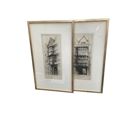 Henry R Jones - etching, Fleet Street, two works, 32 x 12cm, signed, glazed frame 