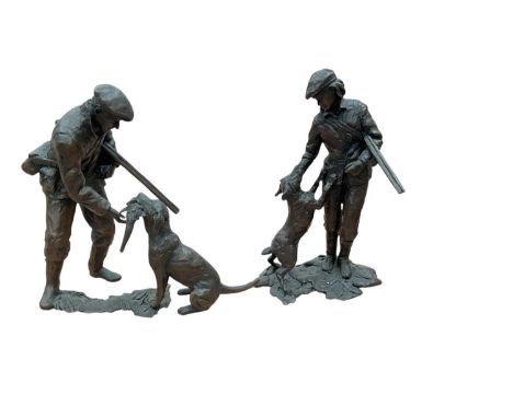 Michael Simpson for Richard Cooper and Company- two limited edition bronze sculpture of gun dogs with their owners, no. 194 o