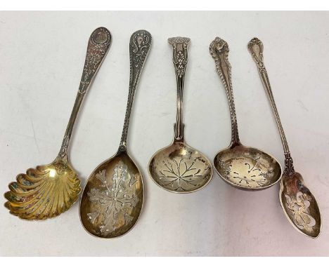 Four Victorian and later silver ladles and one other sterling spoon (5)Total weight approximately 173 grams. 