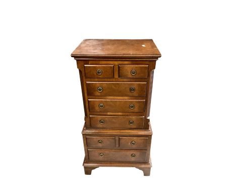 Georgian style walnut miniature chest on chest, 41.5cm wide, 30cm deep, 76.5cm high