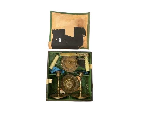 Victorian brass desk set