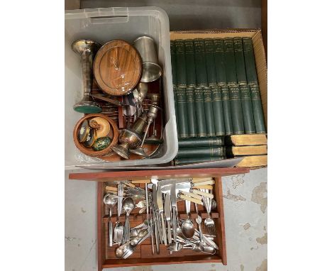 Canteen of cutlery, other plated items, set of Waverley novels and sundries