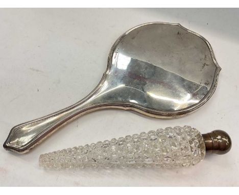 Victorian cut glass scent glass with silver mounts by S. Mordan &amp; Co (London 1884), together with a silver hand mirror (2