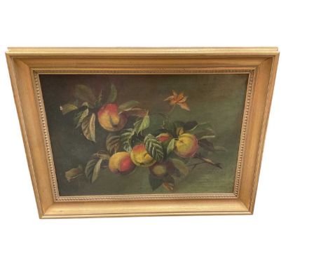 Oil on canvas in gilt frame, still life, signed A.E. Hughes 1896Image 49.5cm x 34.5 cm