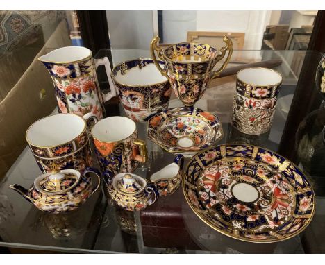 Small group of Royal Crown Derby, including miniature pieces  One dish with a small hairline. One miniature lid with a tiny r