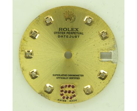 ROLEX: Oyster Perpetual Datejust loose dial, set with diamond chapters, number 6 in twelve rubies, with aperture for date, D: