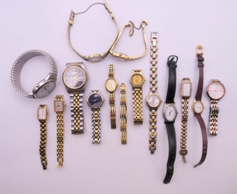 Fourteen various wristwatches to include Pulsar, Rotary, Citizen, Accurist, Lorus, Fossil and Timex and a bracelet. Gents Tim