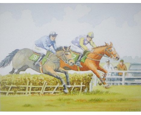 DENNIS J EVANS (20th/21st century) British, 'Horse Racing Scenes', watercolours. The larger 21.5 x 16.5 cm.